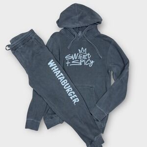 Whataburger Sweatshirt Hoodie Jogger Set Women S Gray Graphic Set Cotton Blend